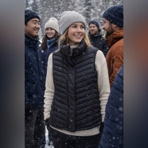 Talbots New Woman Sz S Puffer Vest Quilted Black Down Feather Pockets Zip Snap